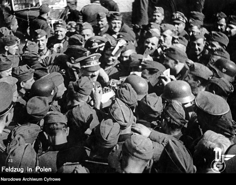 Adolf Hitler visits his soldiers in Jaroslaw, Poland